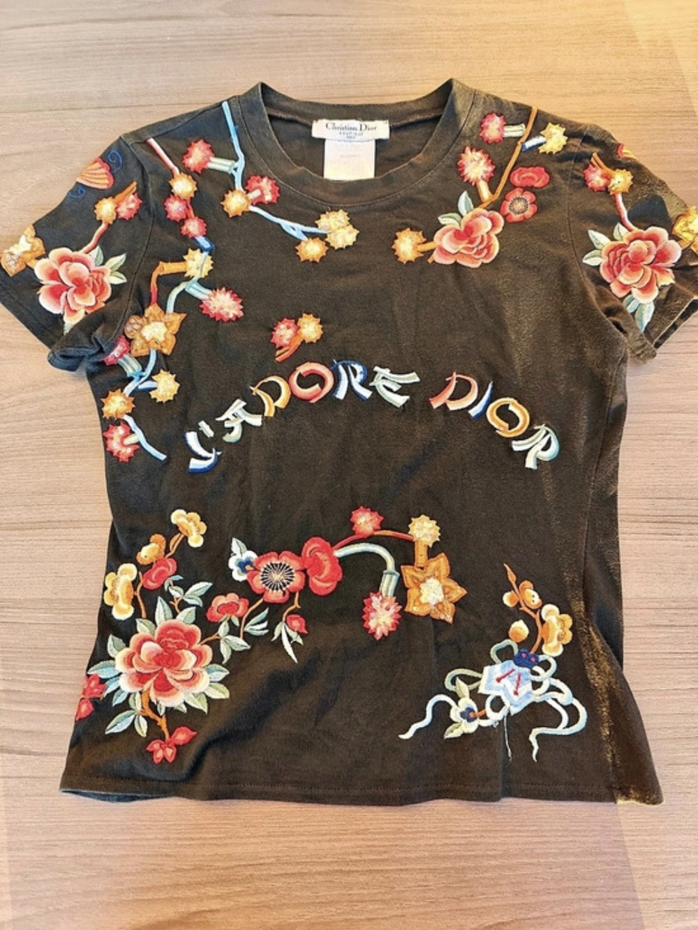 Christian Dior by John Galliano Vintage J'adore Dior Floral Embroidered T-Shirt